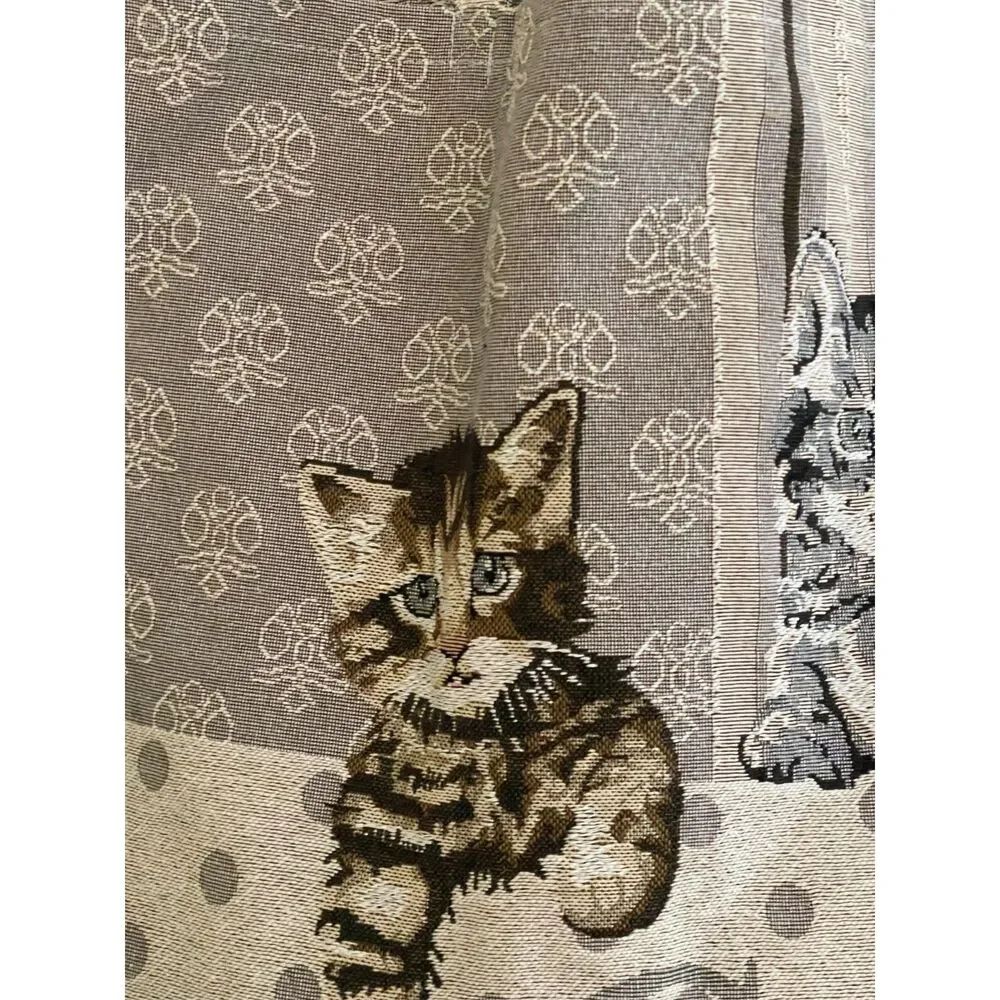 Vintage Tapestry Cat Tote Bag Large Black Gray Cotton Canvas Handmade NOS 16x16